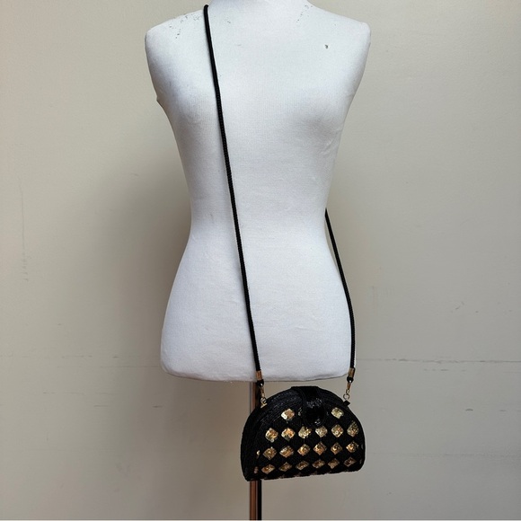 Inge Christopher Black Gold Beaded Sequin Shoulder/Crossbody Bag - Picture 3 of 12